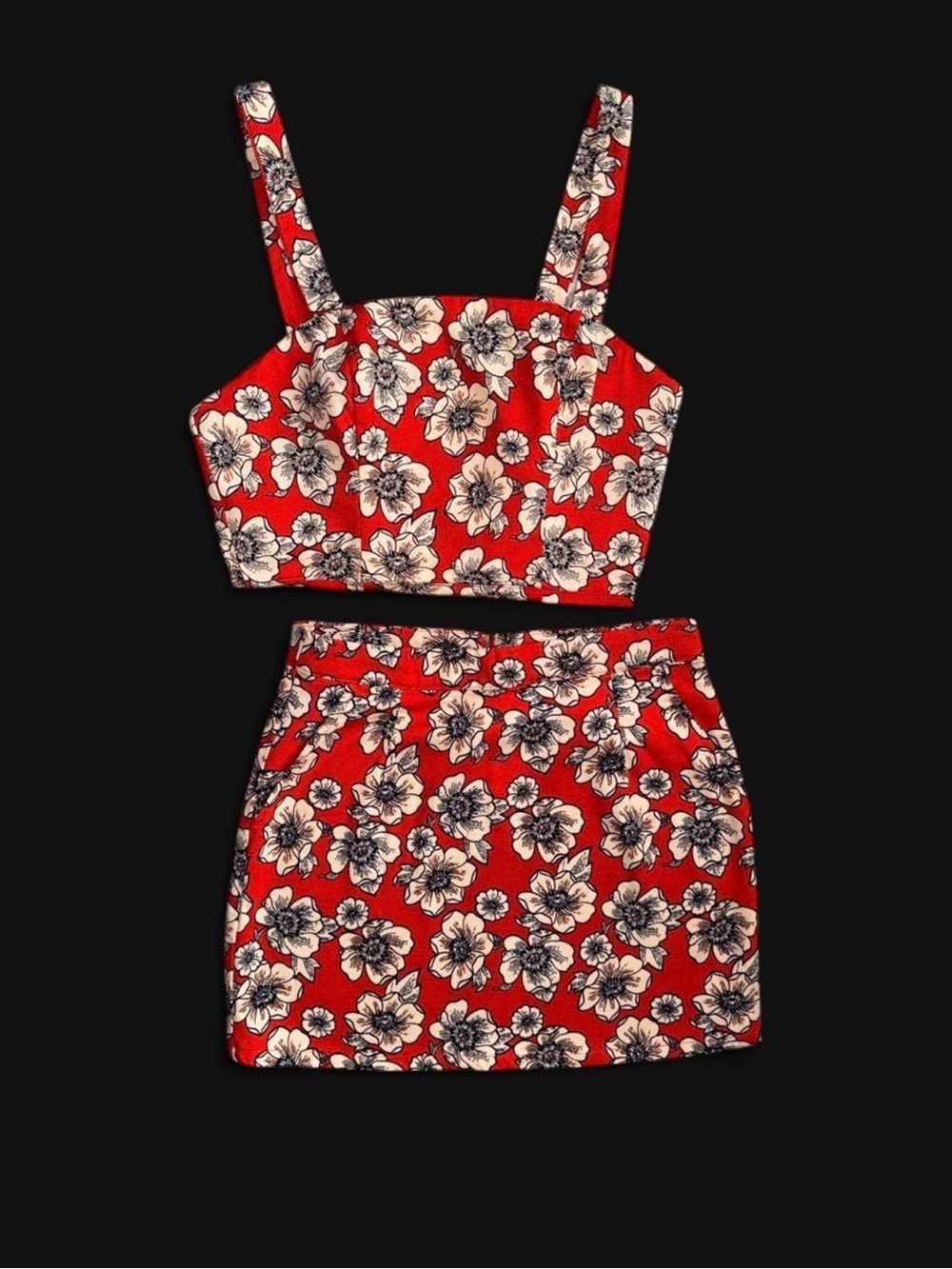 Forever 21 Red Floral Crop Top & Mini Skirt Set